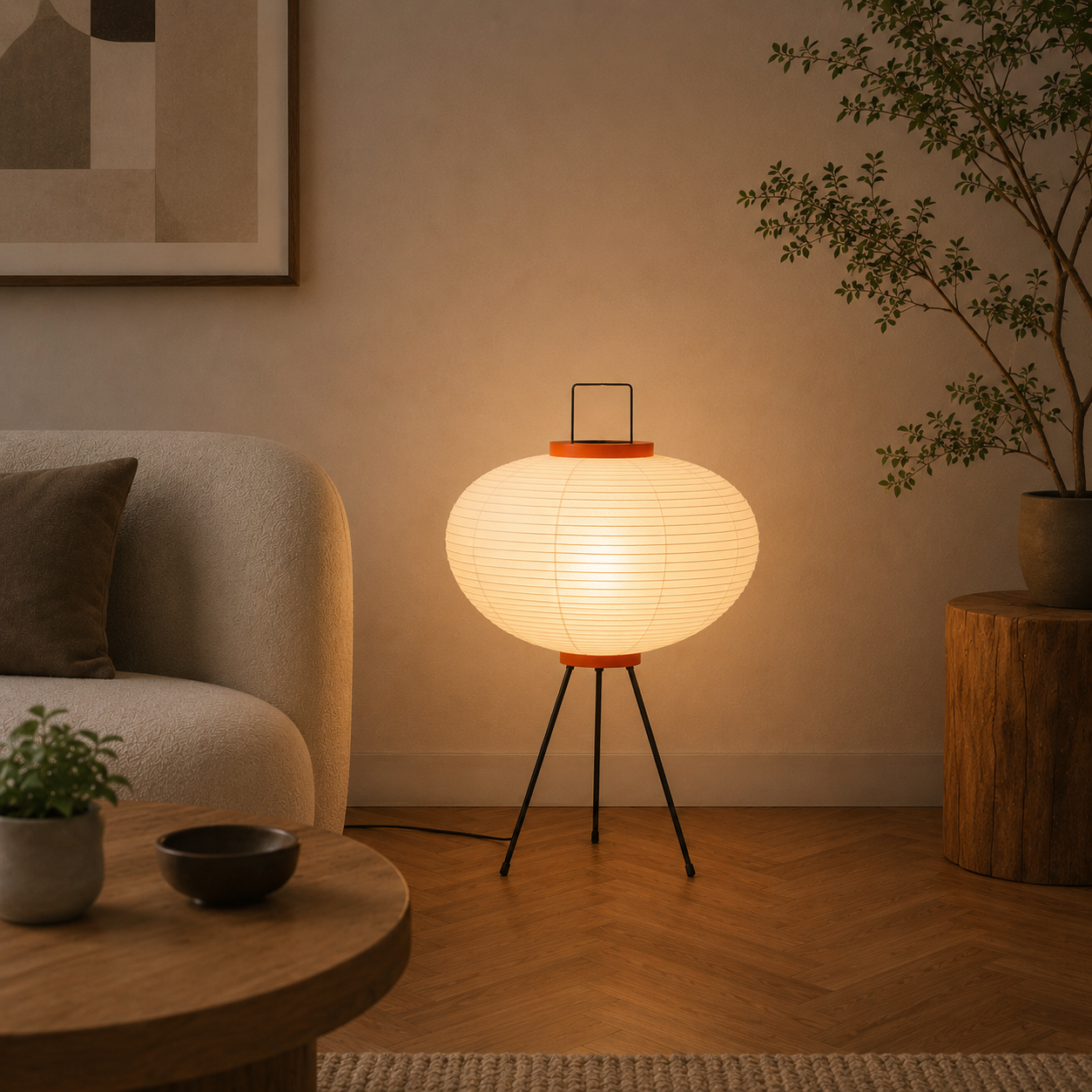 Rice Paper Floor Lamp With Iron Tripod