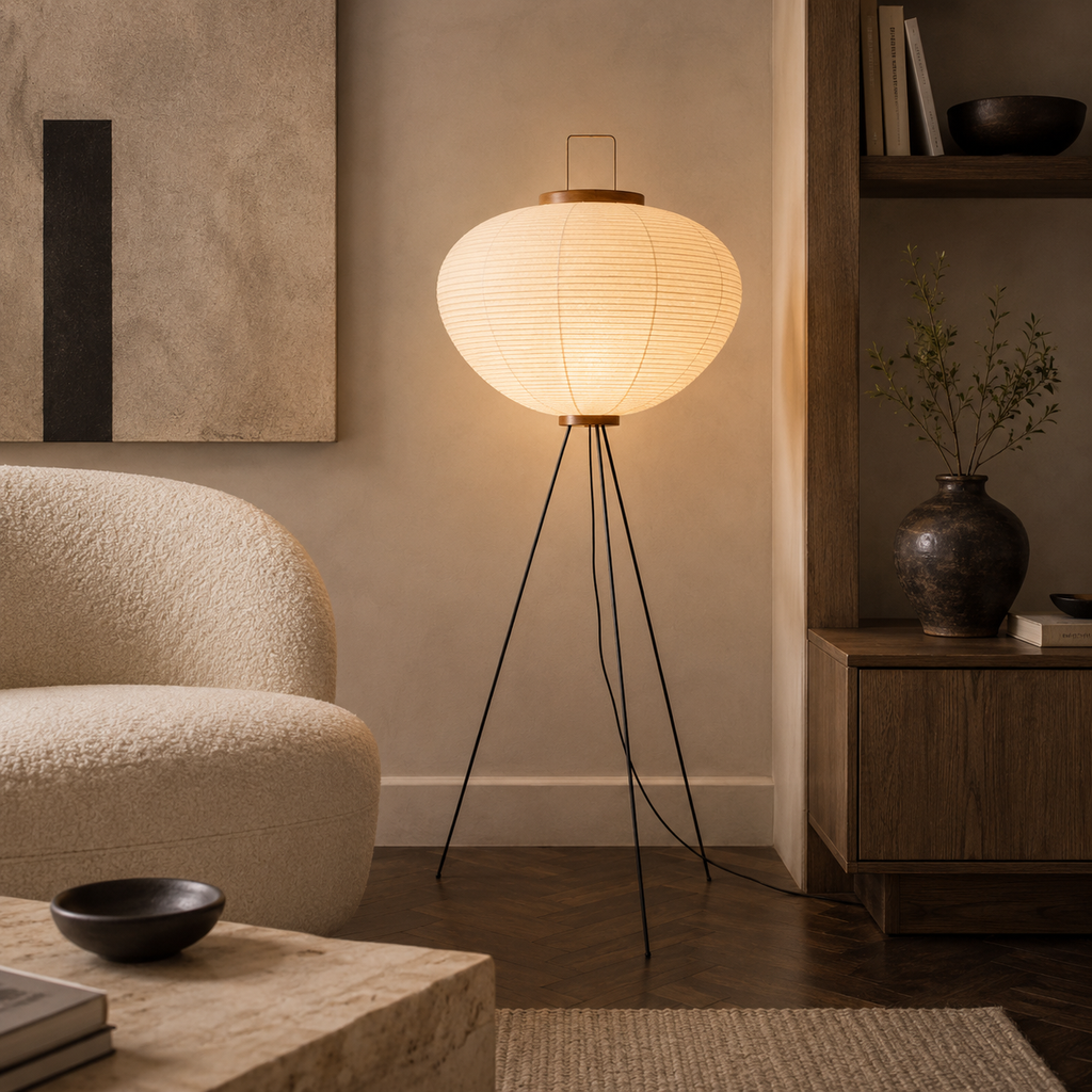 Rice Paper Floor Lamp With Iron Tripod