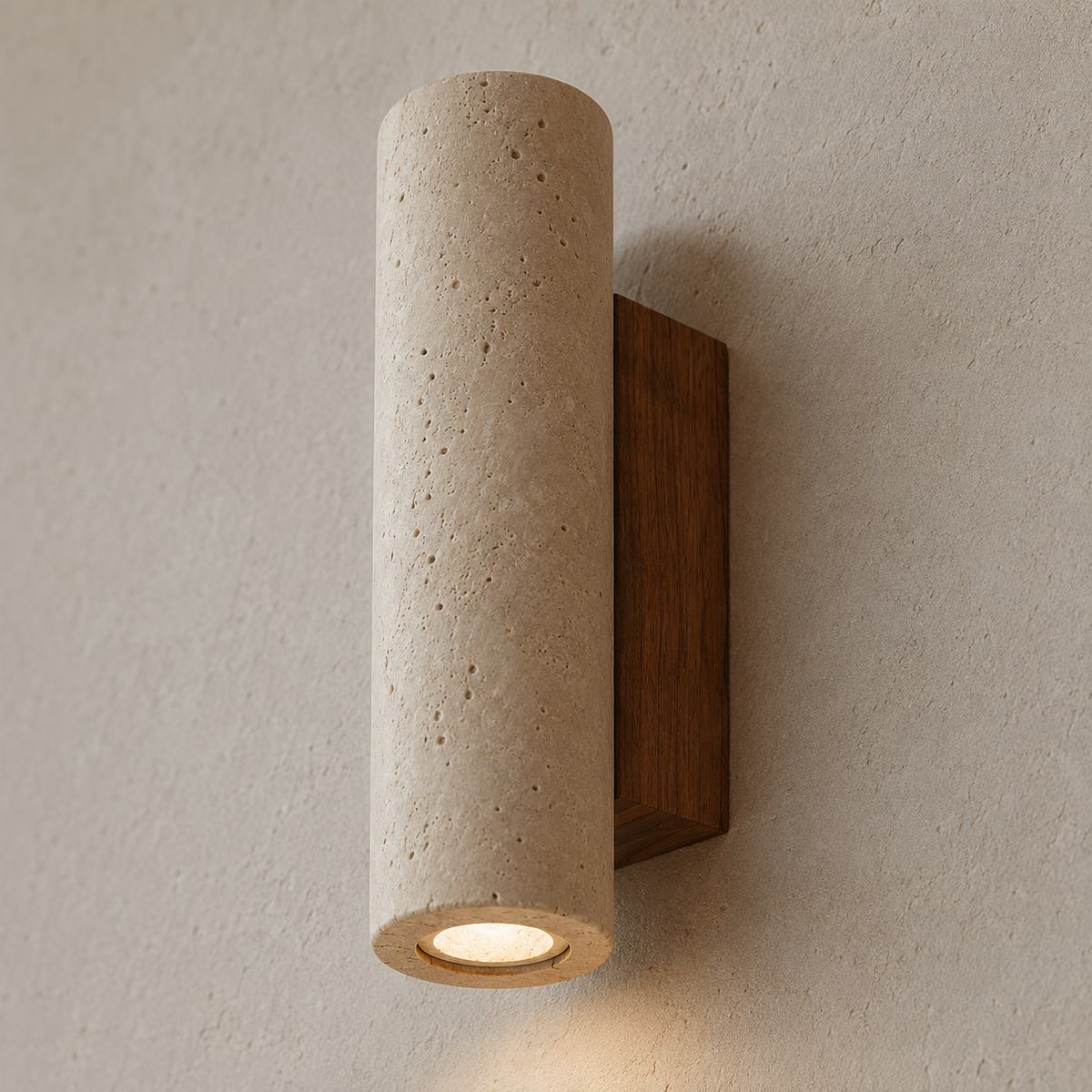 Maren Yellow Travertine & Wood Wall Light – 23 cm