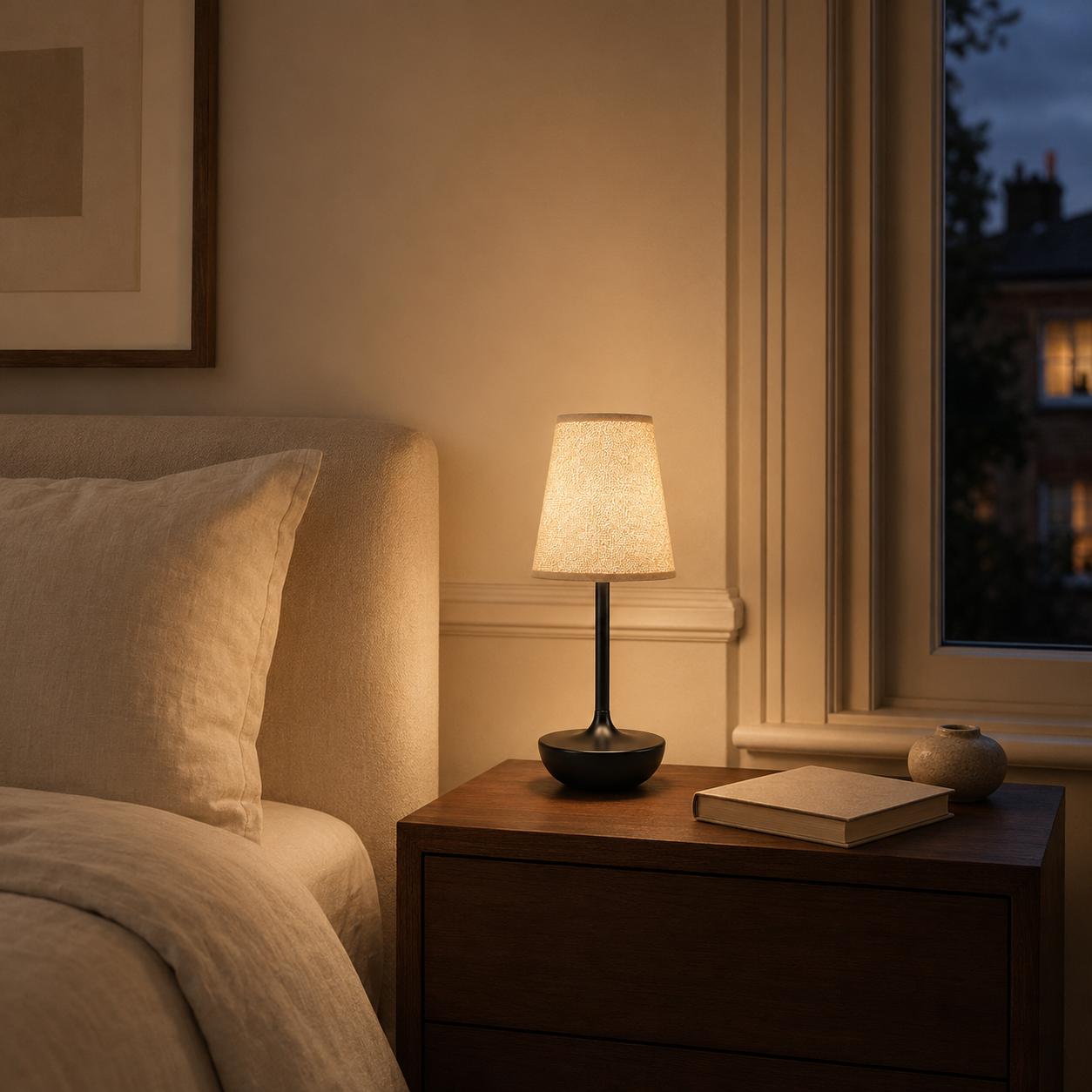 Rechargeable Cordless Table Lamp with Fabric Shade – Marlow