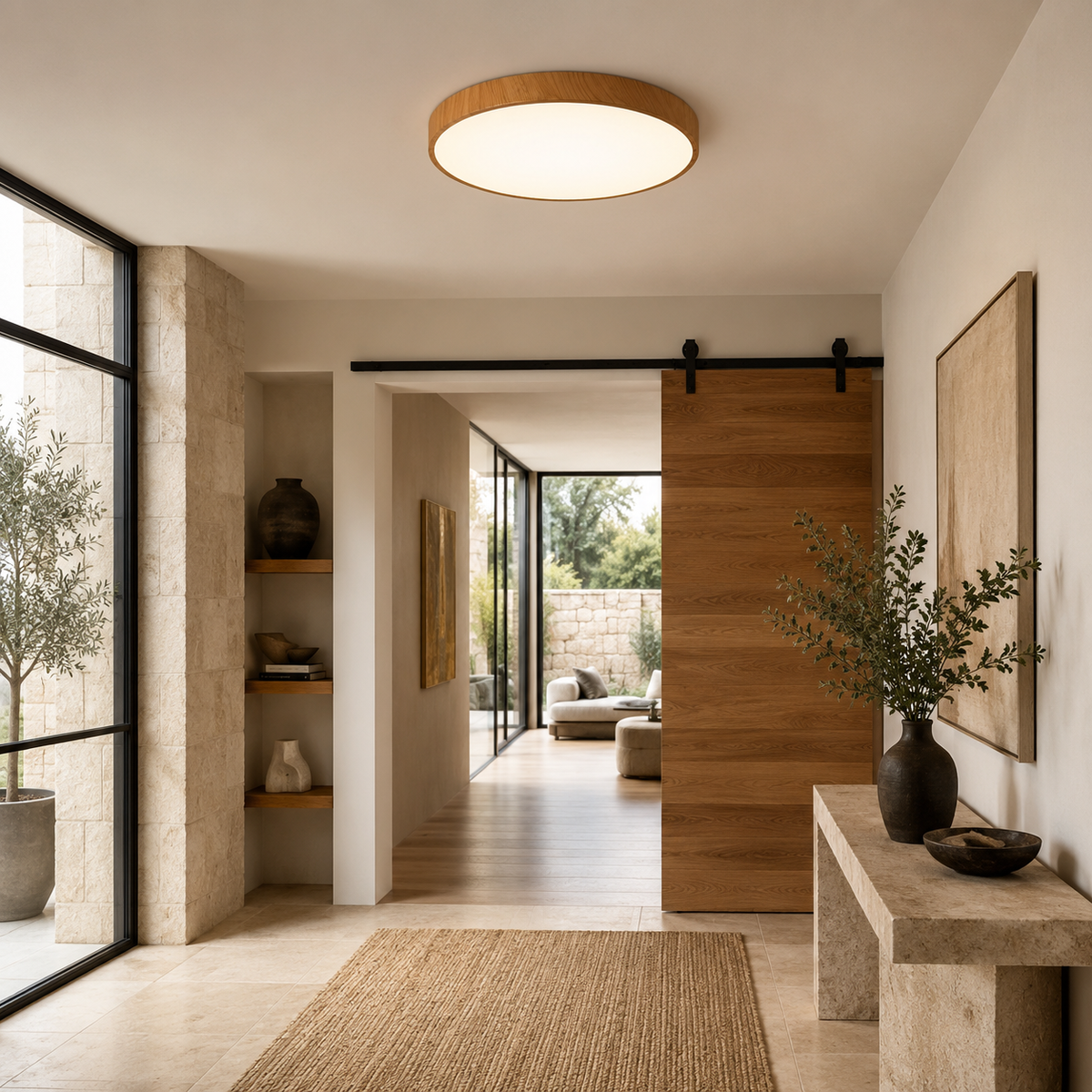 Nordic LED Ceiling Light for Living Room Bedroom Room Study Balcony Corridor Lamp Round Wood Color Indoor Decor Lighting Fixture