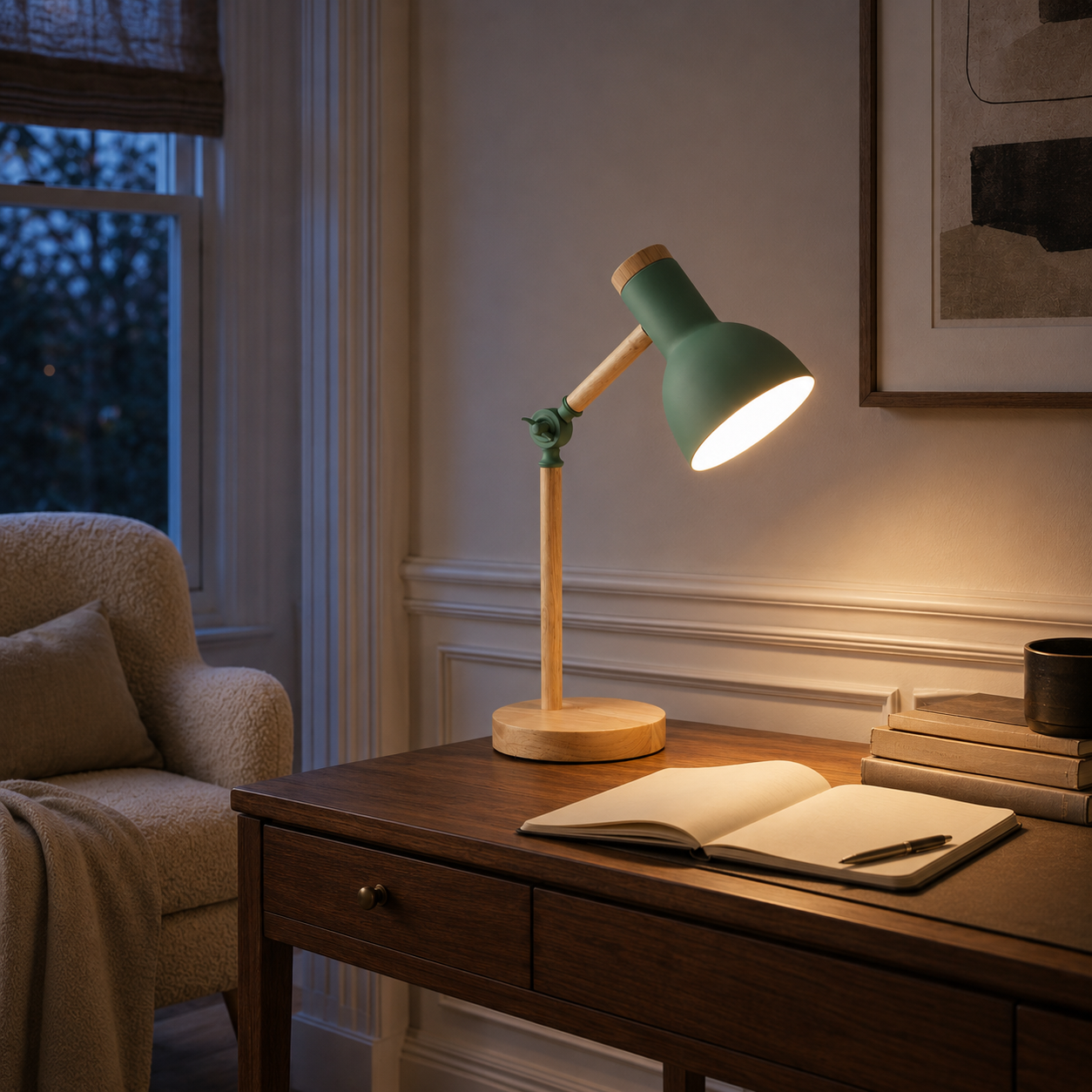 Adjustable Nordic Wooden & Metal Bedside Table Lamp – Mila