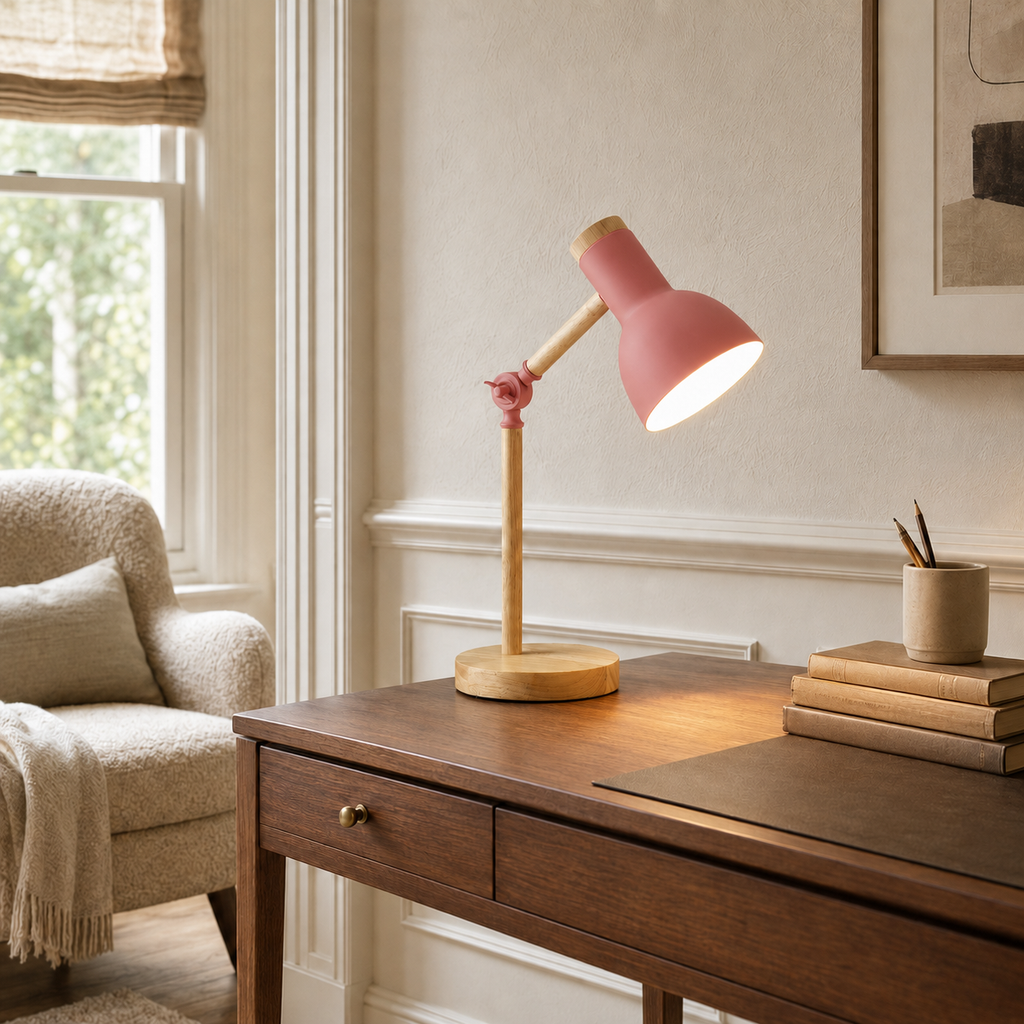 Adjustable Nordic Wooden & Metal Bedside Table Lamp – Mila
