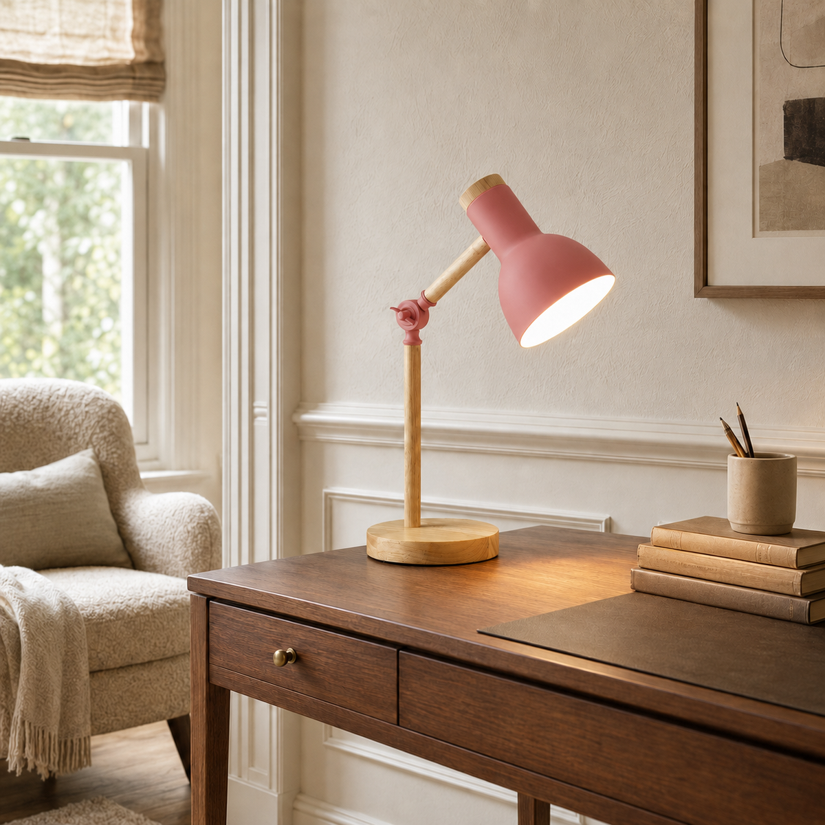 Adjustable Nordic Wooden & Metal Bedside Table Lamp – Mila