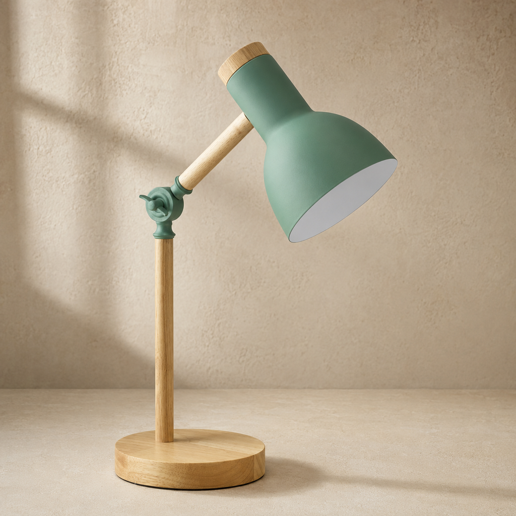 Adjustable Nordic Wooden & Metal Bedside Table Lamp – Mila