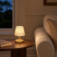 Small Wooden USB-Powered LED Table Lamp with Fabric Shade – Eli