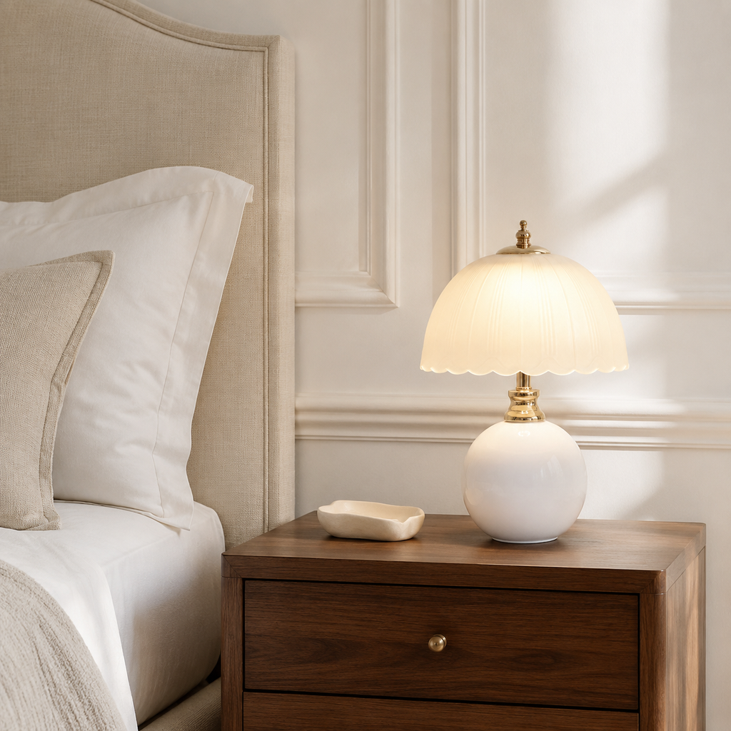 USB-Powered Ceramic & Glass LED Bedside Table Lamp – Celeste