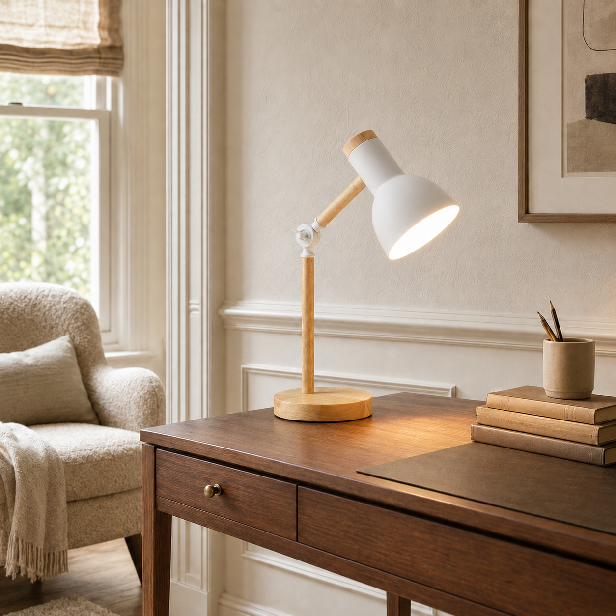Adjustable Nordic Wooden & Metal Bedside Table Lamp – Mila