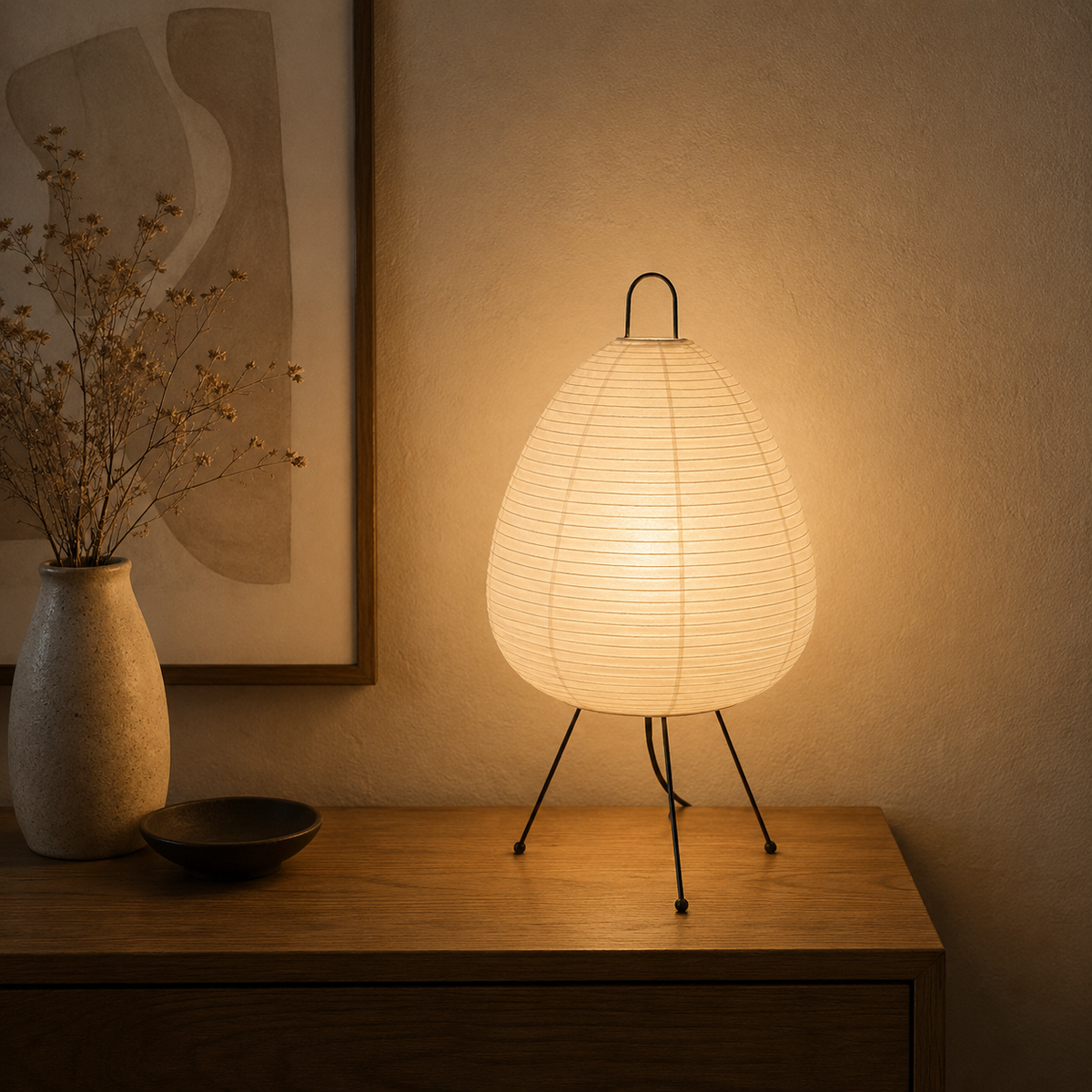 Rice Paper Floor Lamp With Iron Tripod