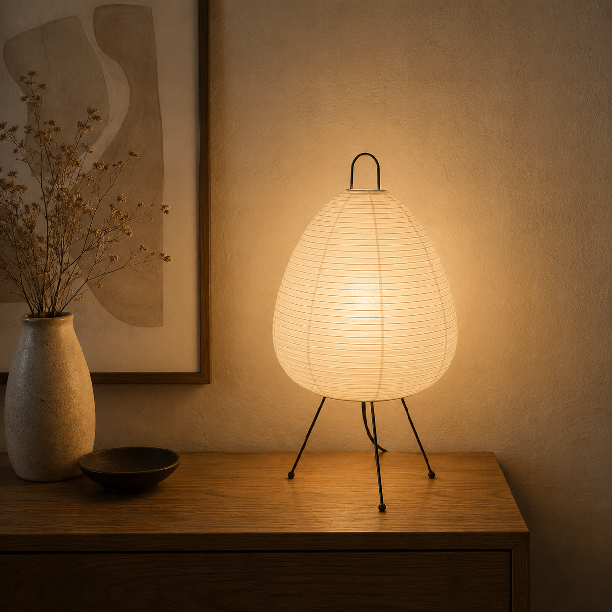 Rice Paper Floor Lamp With Iron Tripod