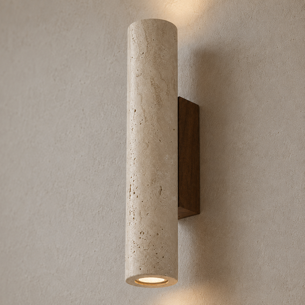 Maren Yellow Travertine & Wood Wall Light