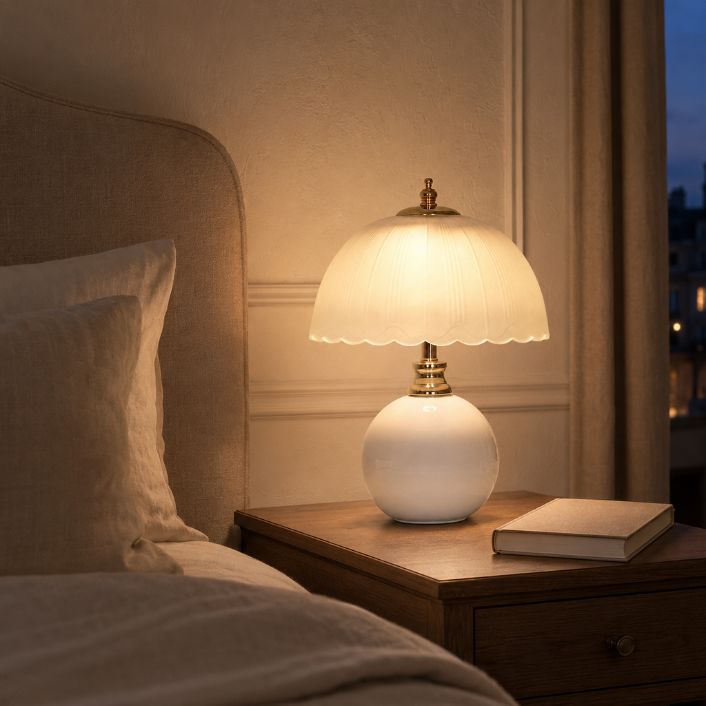 USB-Powered Ceramic & Glass LED Bedside Table Lamp – Celeste