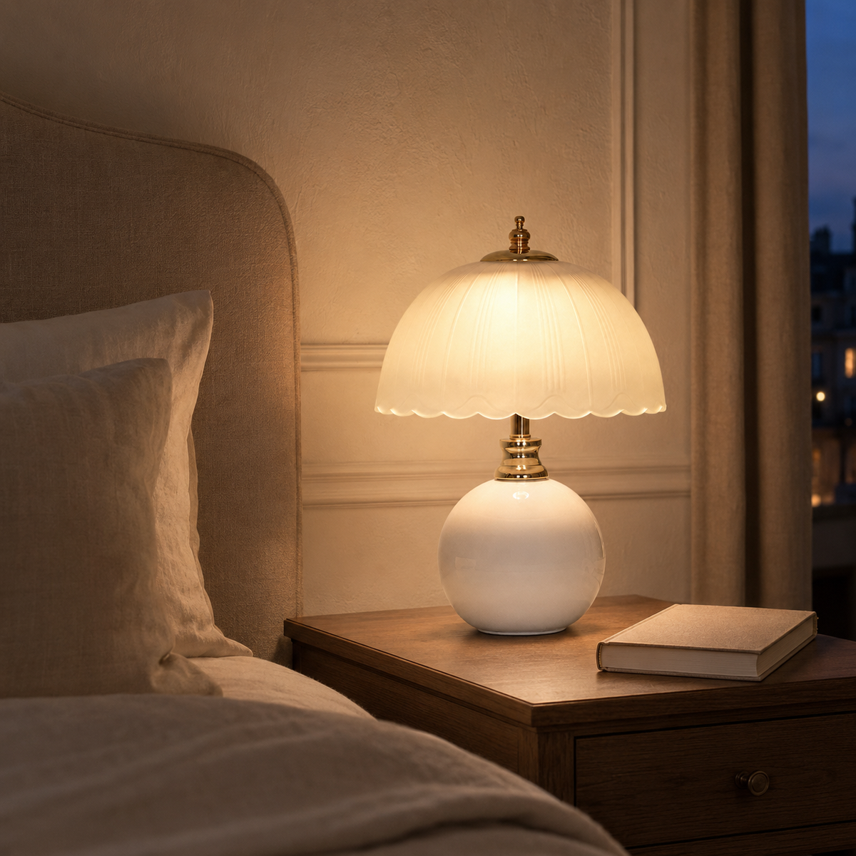 USB-Powered Ceramic & Glass LED Bedside Table Lamp – Celeste
