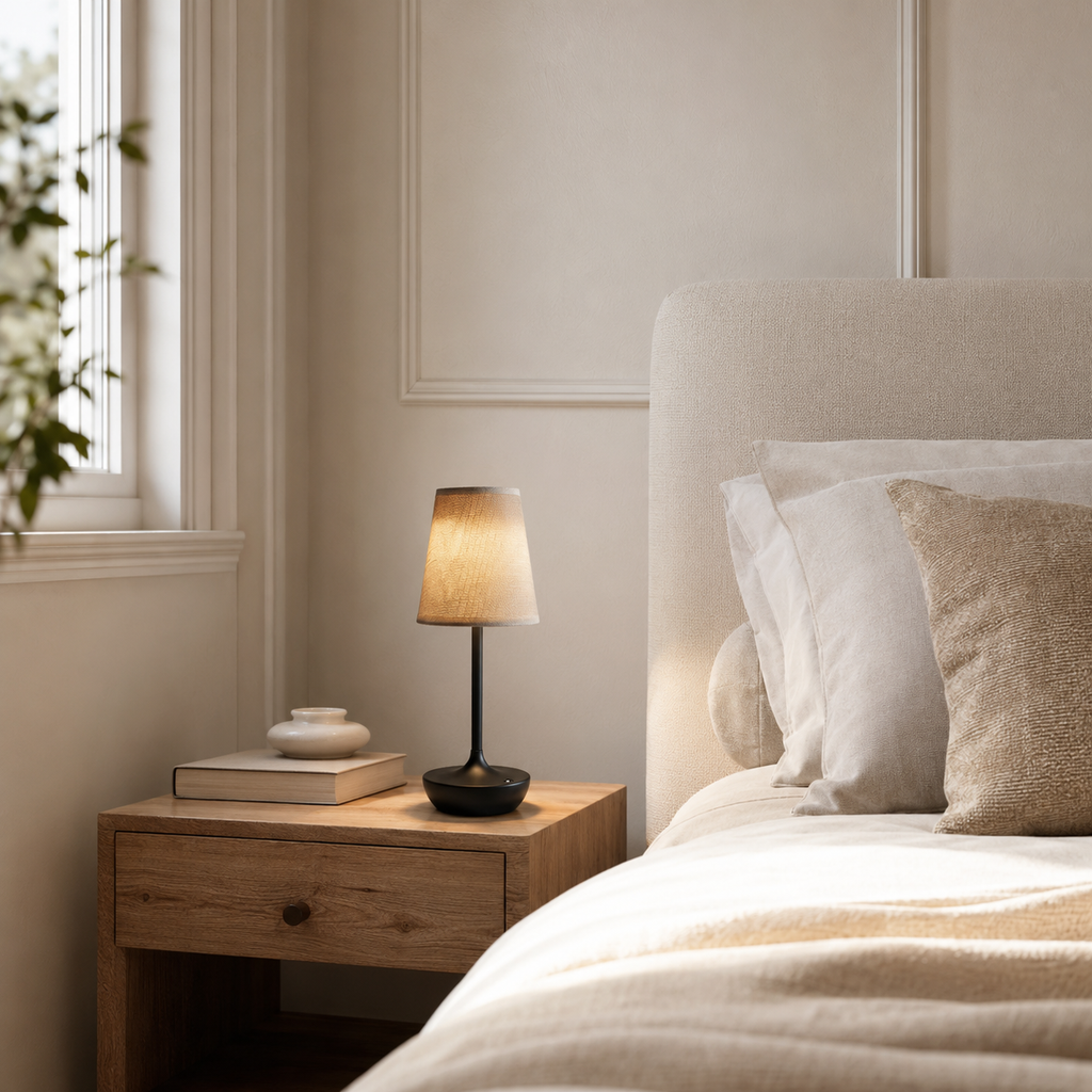 Rechargeable Cordless Table Lamp with Fabric Shade – Marlow