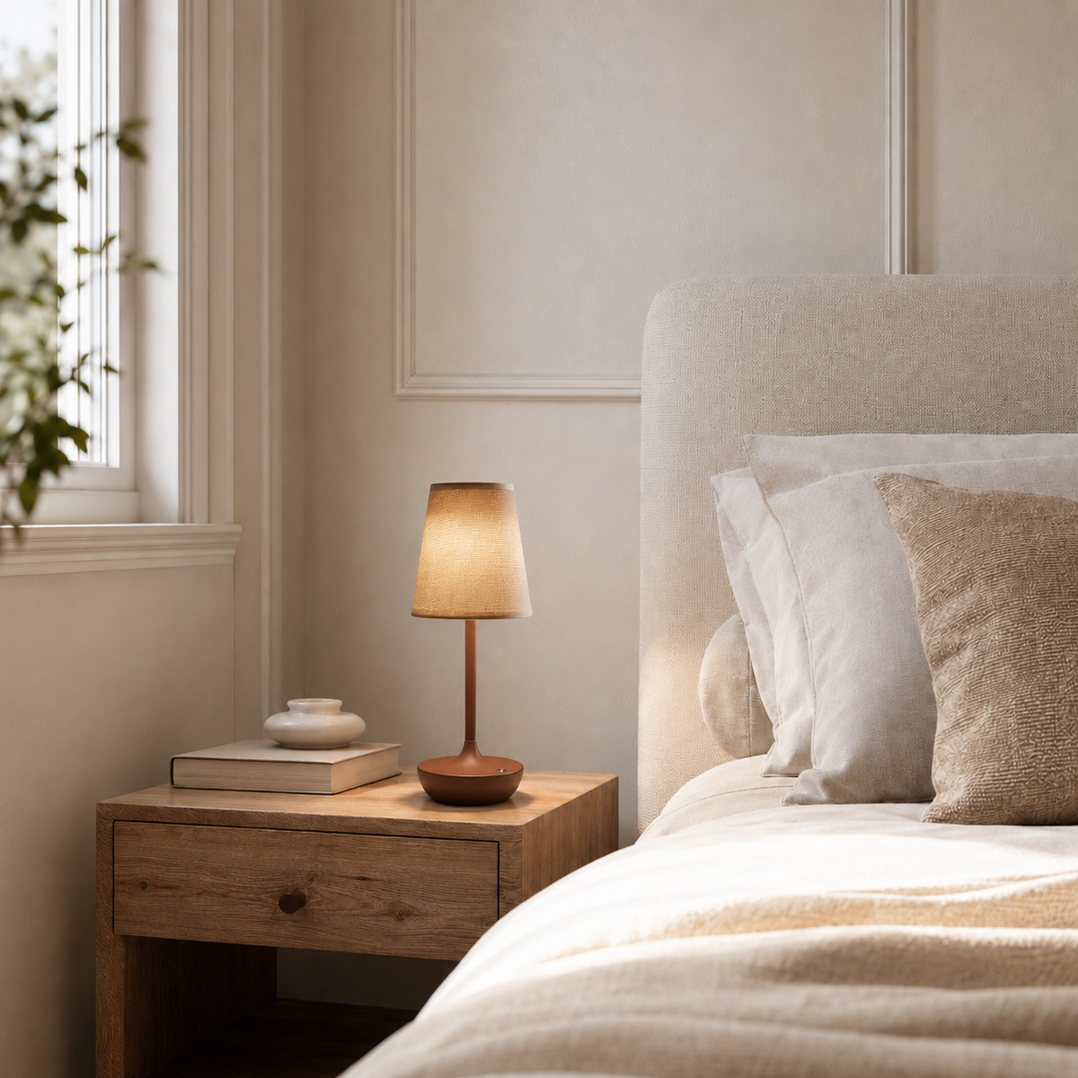Rechargeable Cordless Table Lamp with Fabric Shade – Marlow