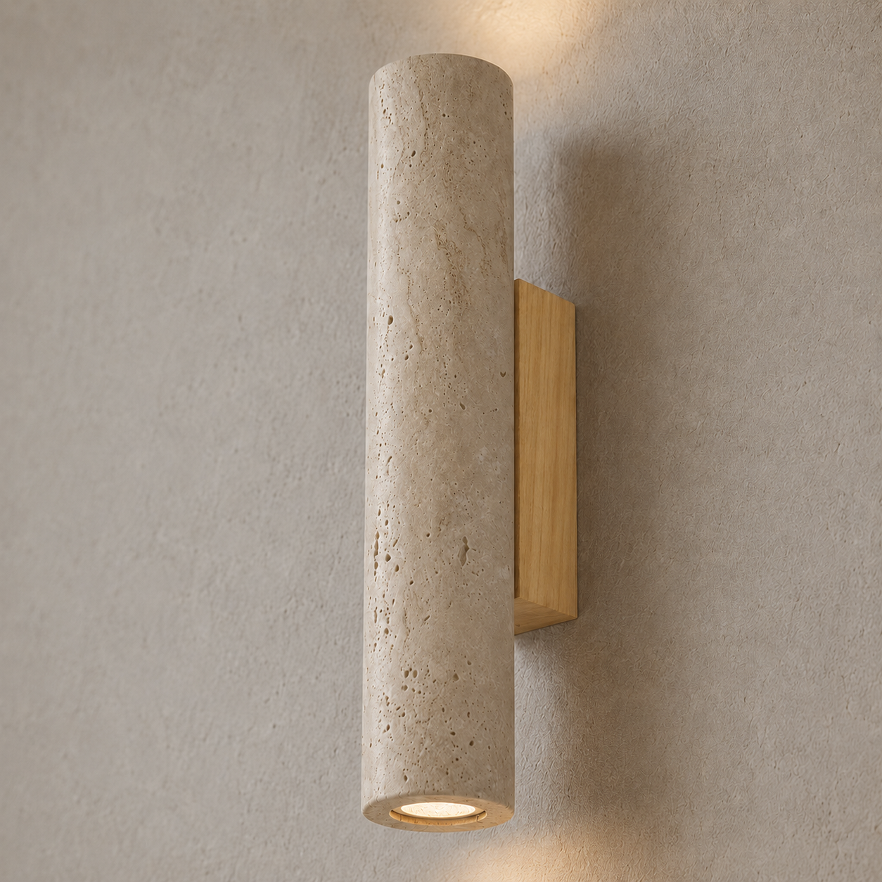 Maren Yellow Travertine & Wood Wall Light