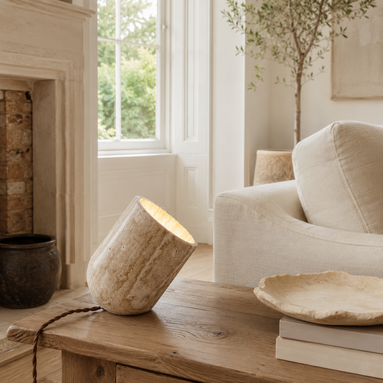 Stone Table Lamp Travertine Cave