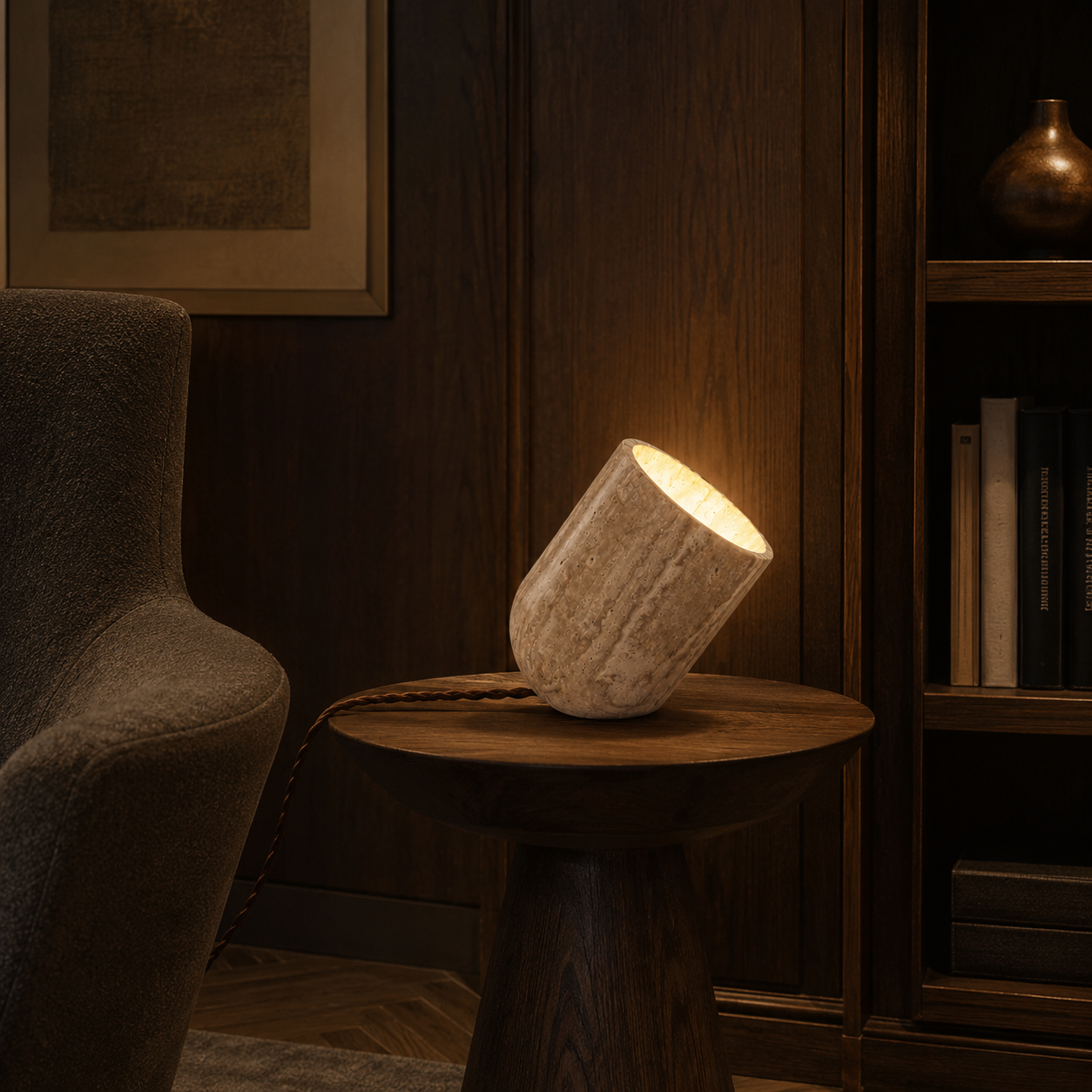 Stone Table Lamp Travertine Cave