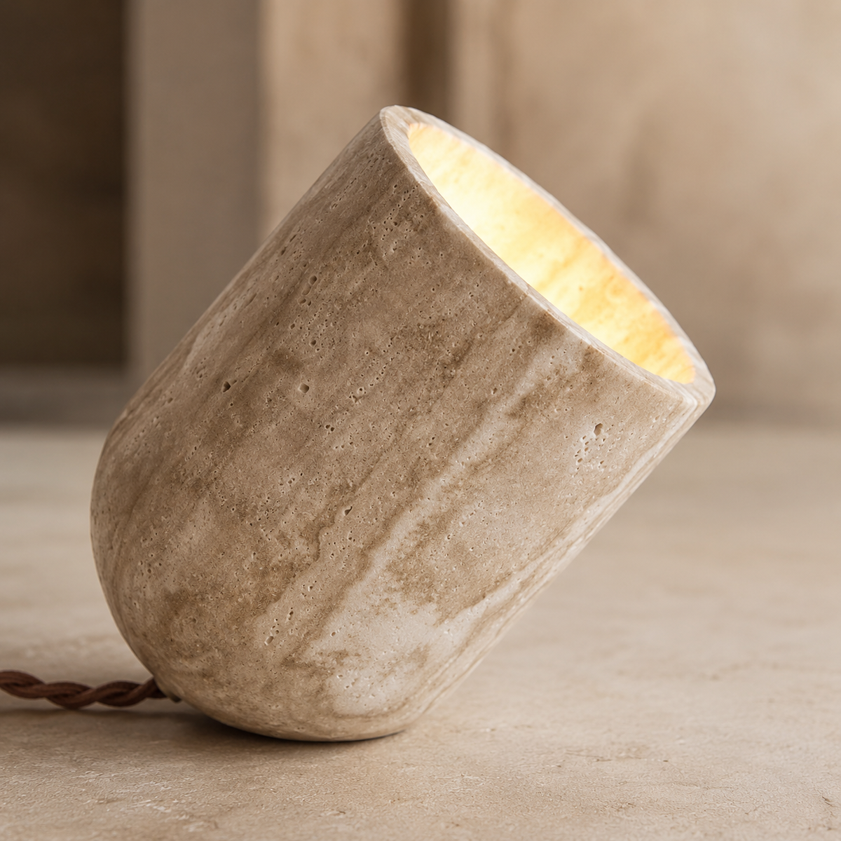 Stone Table Lamp Travertine Cave