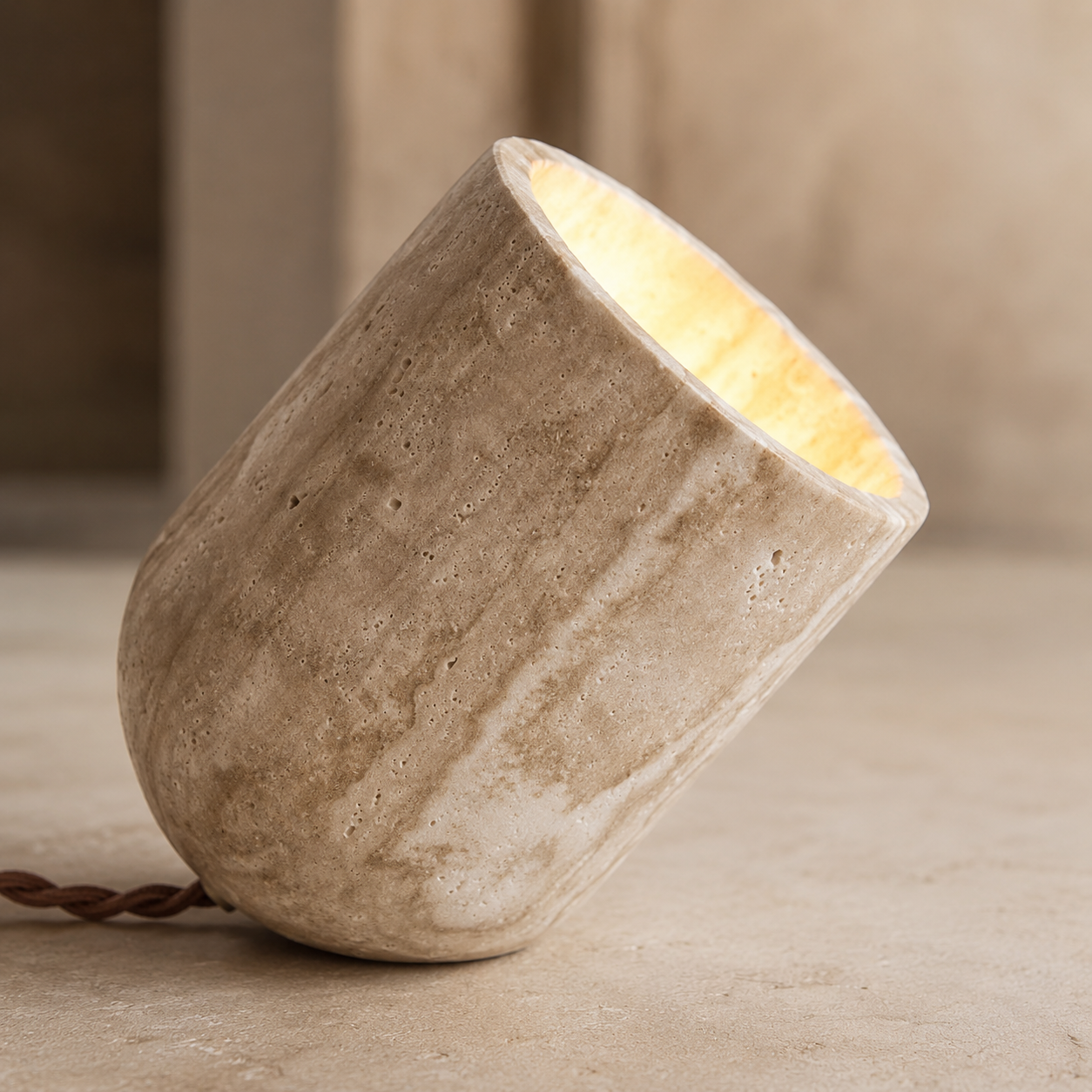 Stone Table Lamp Travertine Cave