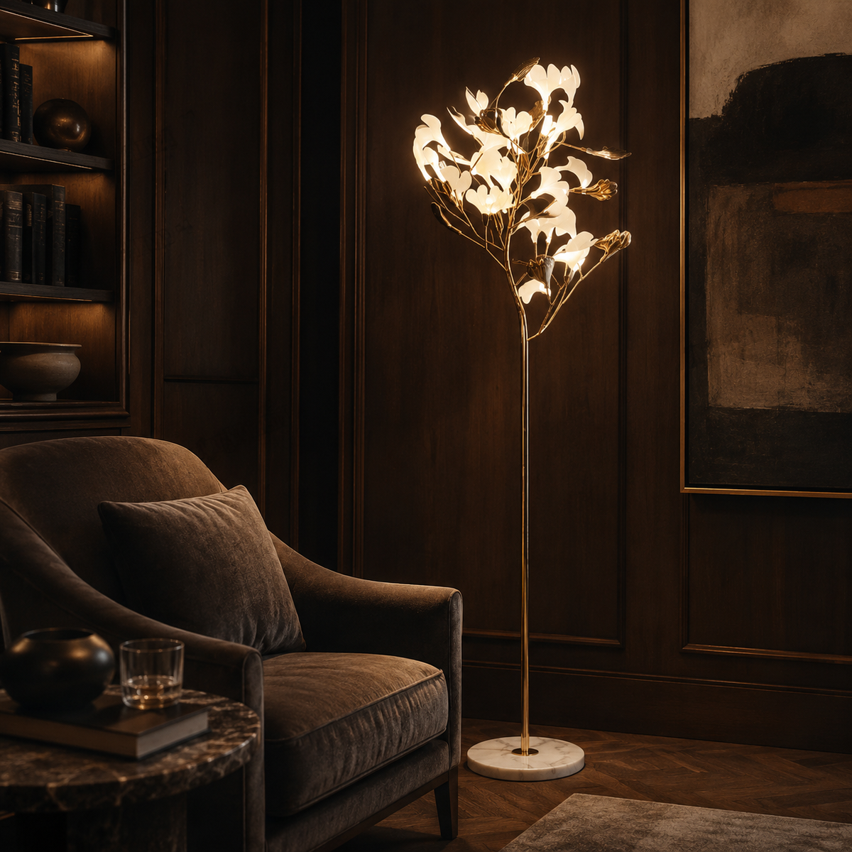 Floor Lamps Marble Ginkgo Leaf Metal