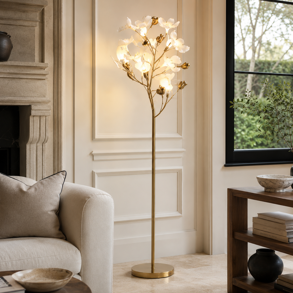 Floor Lamps Marble Ginkgo Leaf Metal