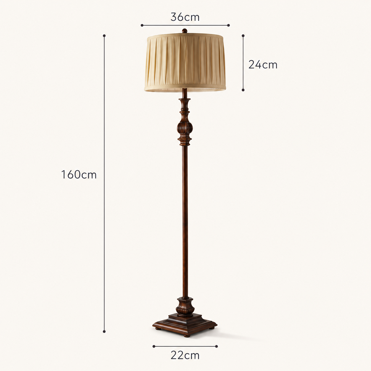 Bedroom Floor Lamp Pleated Fabric Shade Traditional Resin Base
