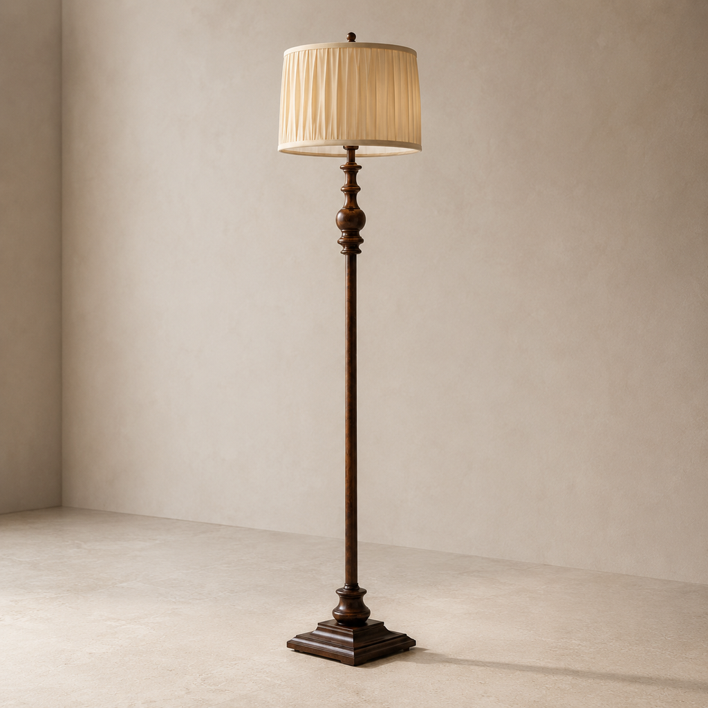 Bedroom Floor Lamp Pleated Fabric Shade Traditional Resin Base