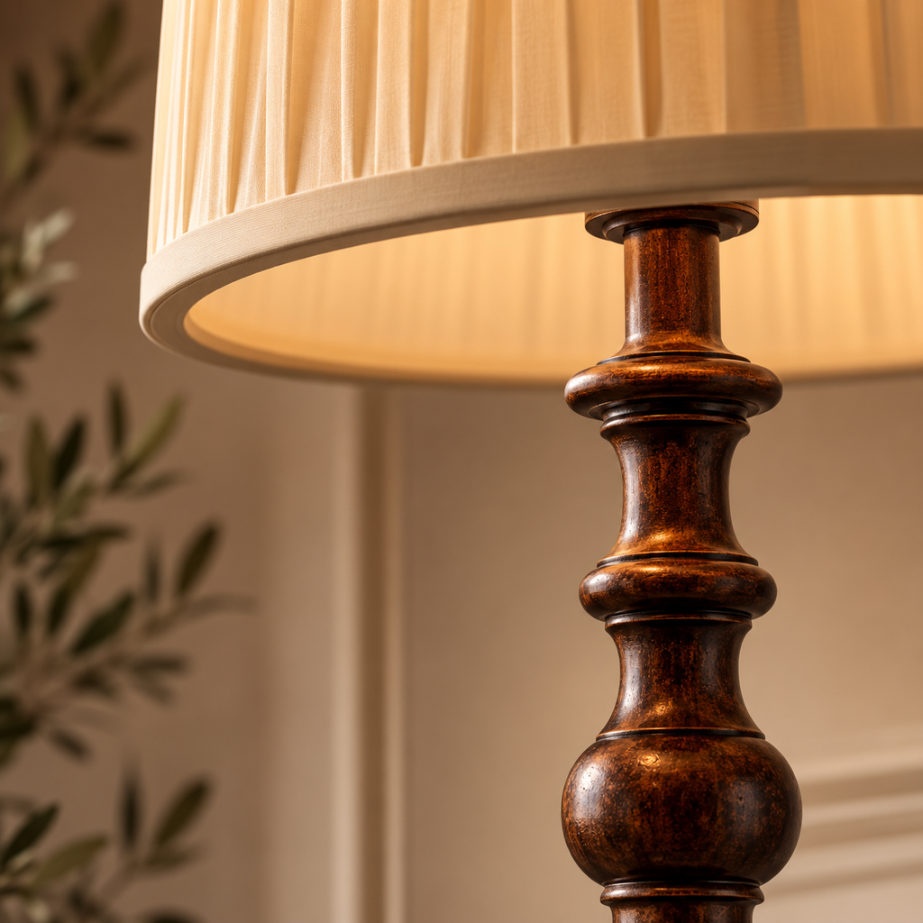 Bedroom Floor Lamp Pleated Fabric Shade Traditional Resin Base