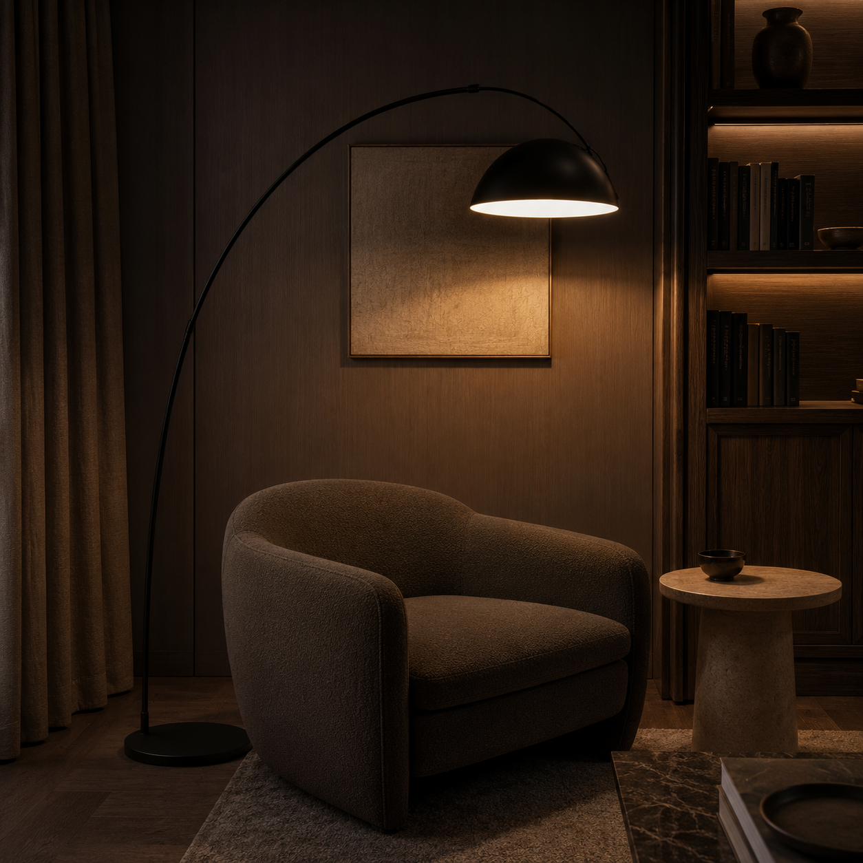 Black Stainless Steel Arc Floor Lamp