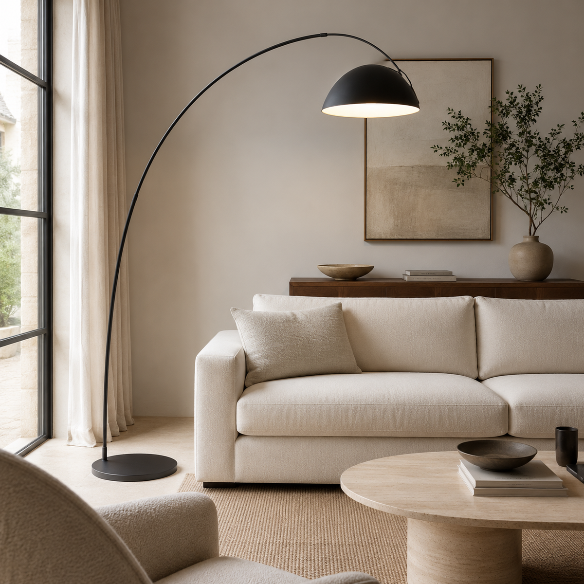 Black Stainless Steel Arc Floor Lamp