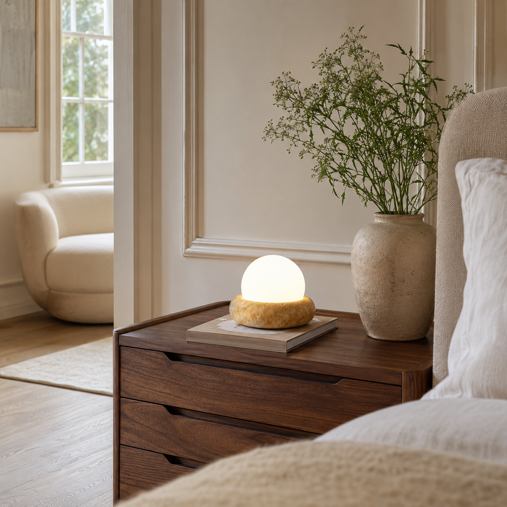 Table Lamps Travertine Round