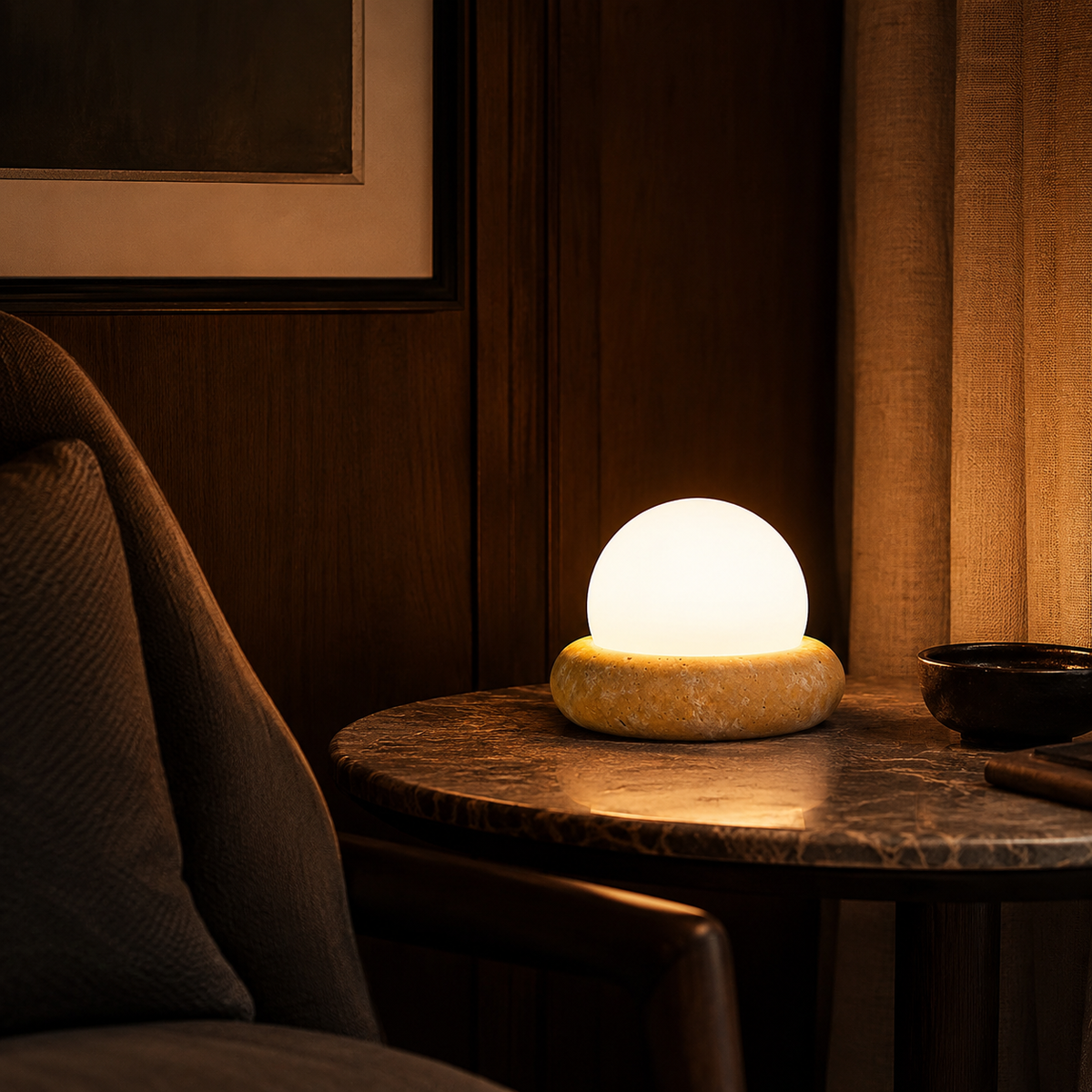 Table Lamps Travertine Round