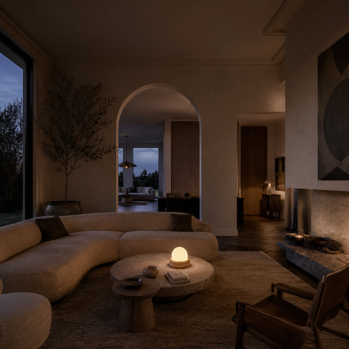 Table Lamps Travertine Round