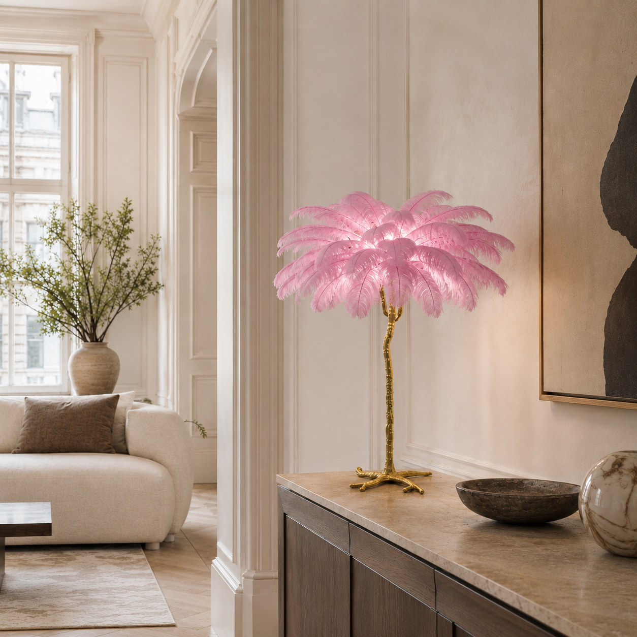 Unusual Floor Lamp Uk Feather Gold Branch Base