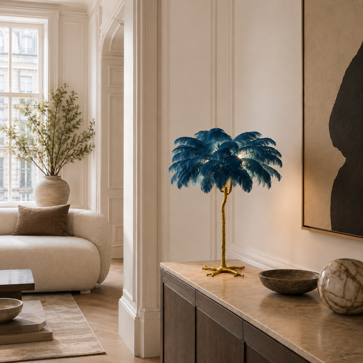 Unusual Floor Lamp Uk Feather Gold Branch Base