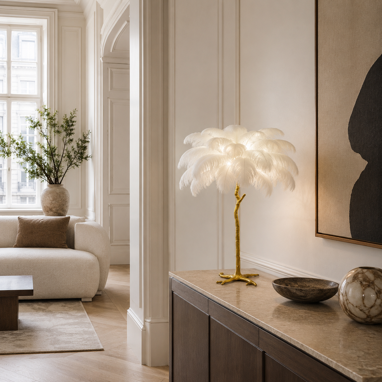 Unusual Floor Lamp Uk Feather Gold Branch Base