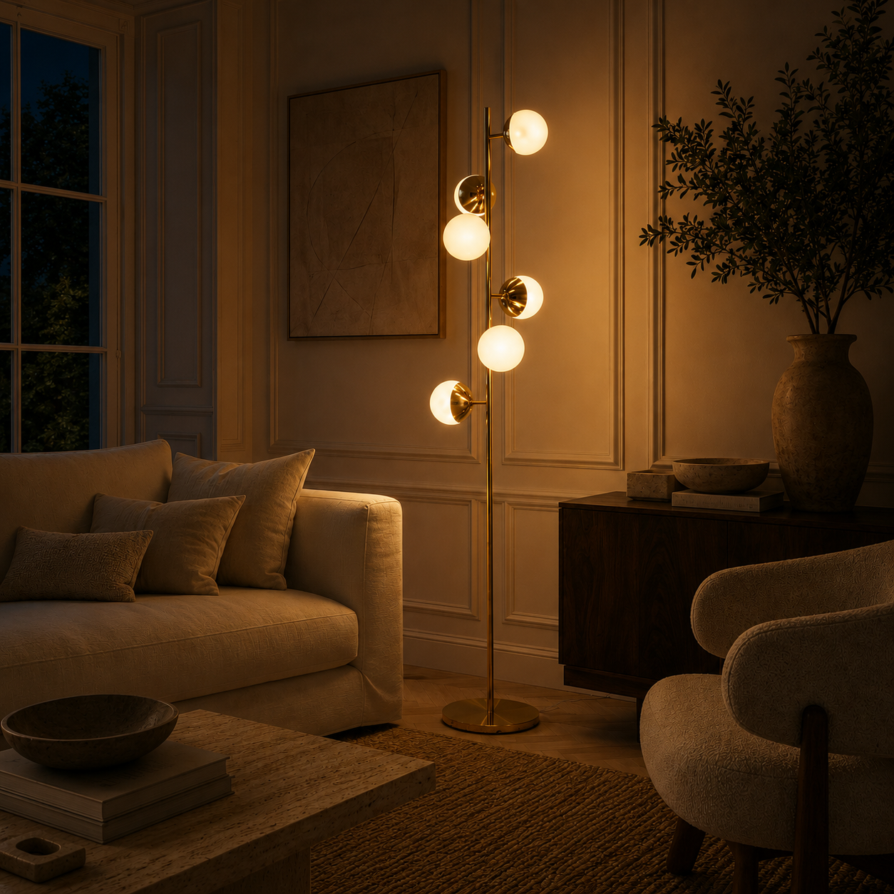 Multi-Light Floor Lamp Glass Globe Gold