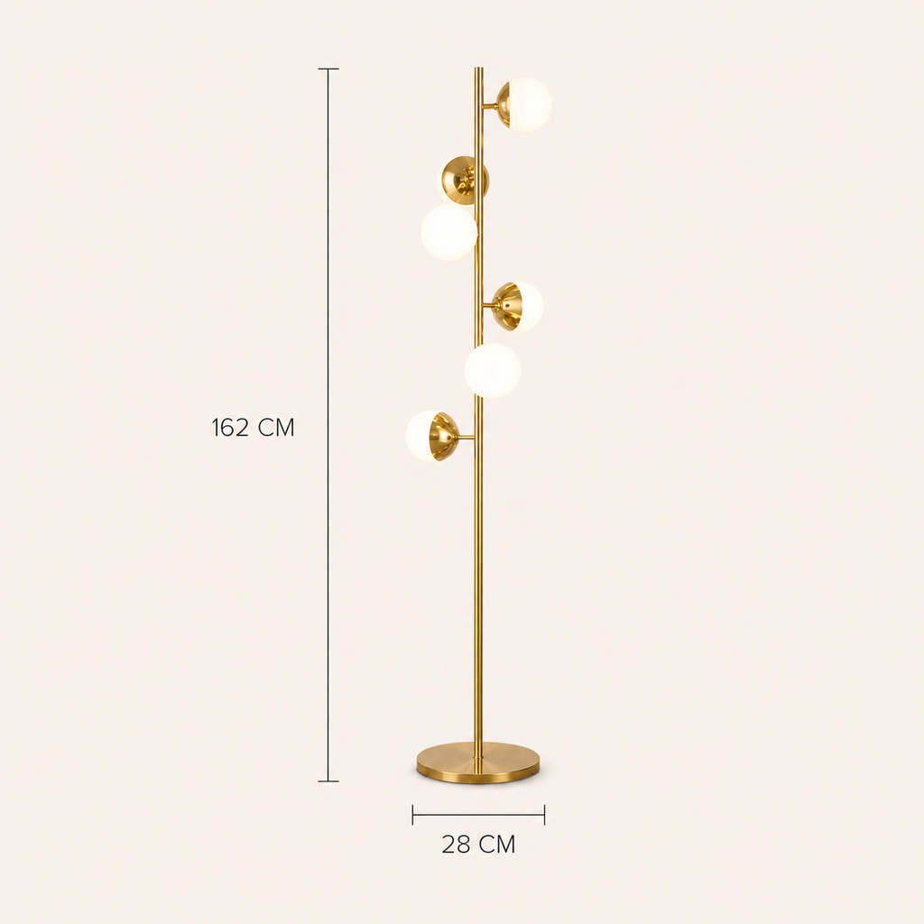 Multi-Light Floor Lamp Glass Globe Gold