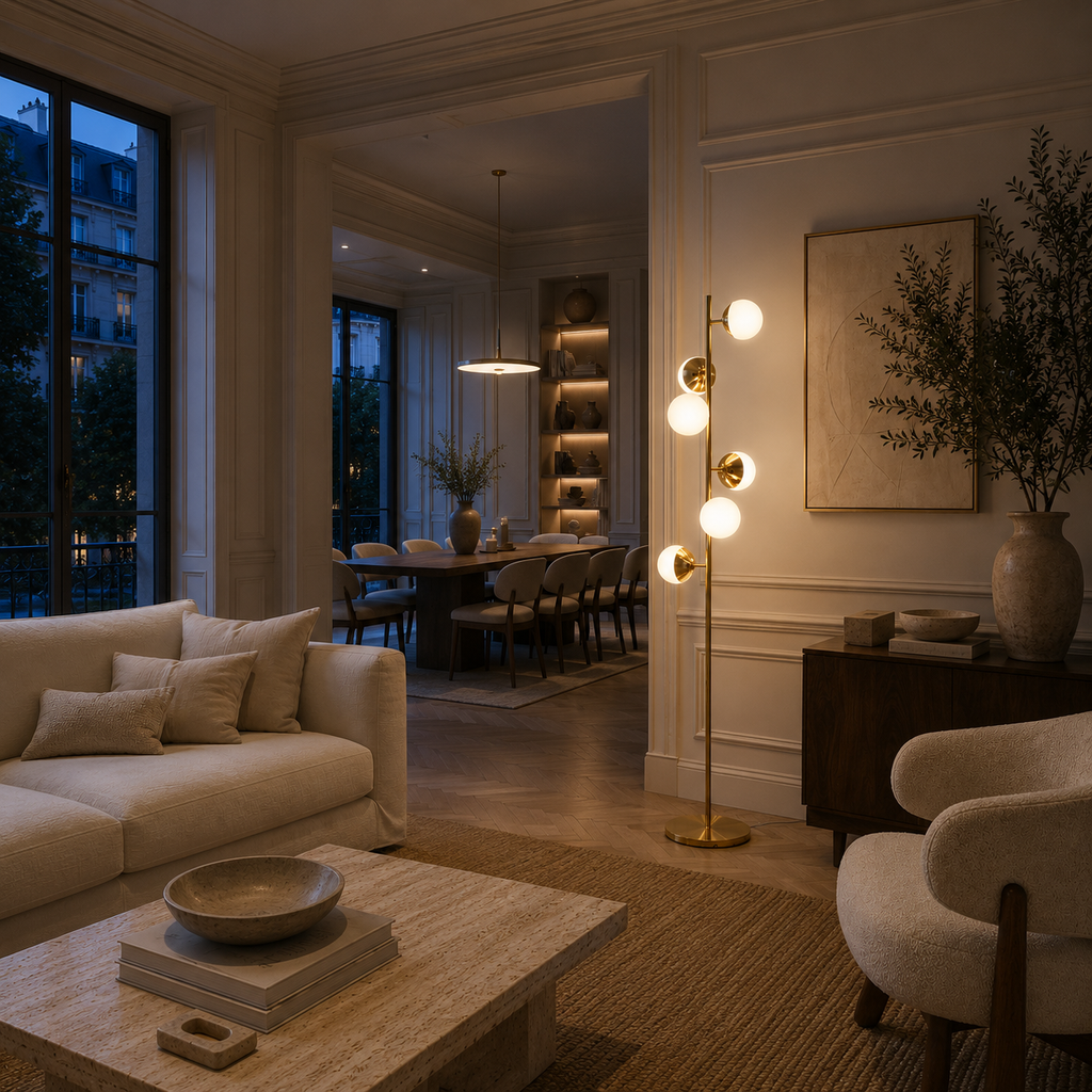 Multi-Light Floor Lamp Glass Globe Gold
