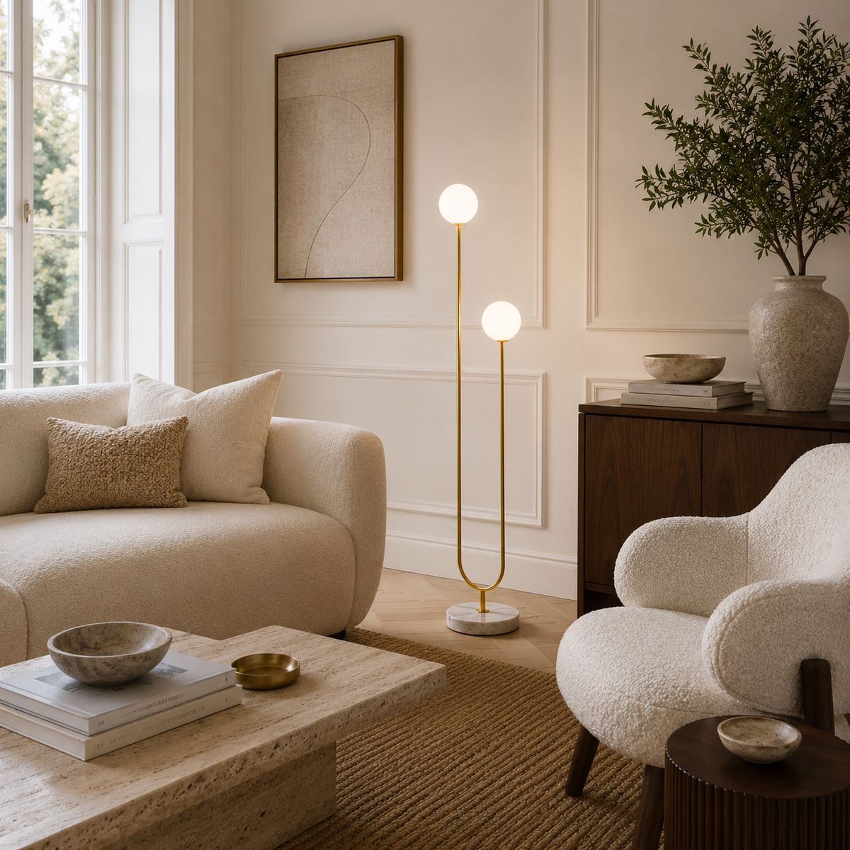 Milky White Glass Floor Lamp With Marble Base