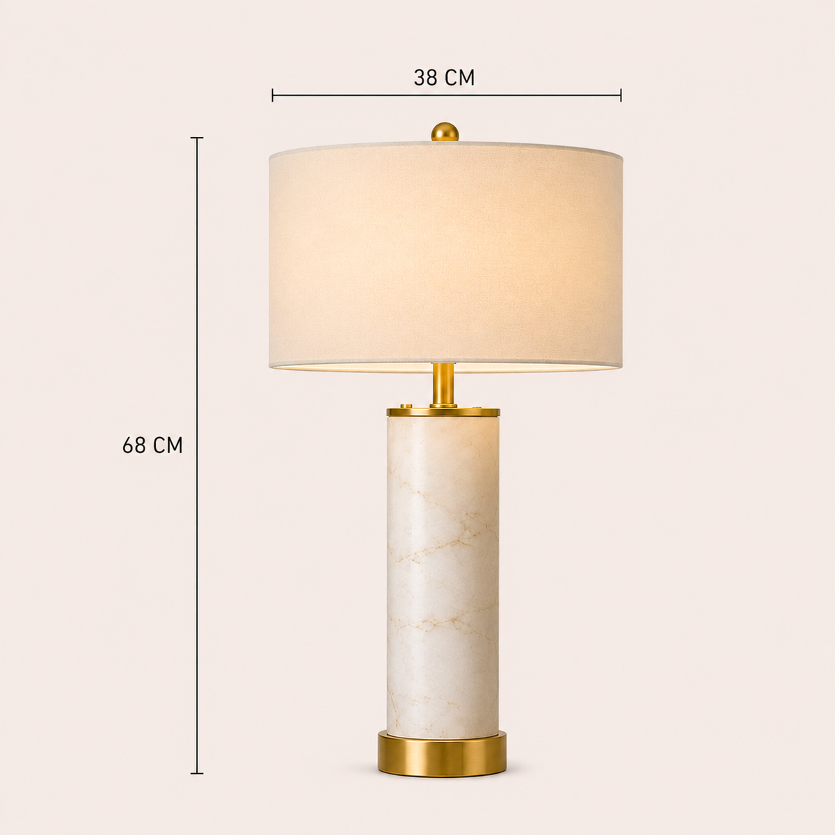 Table Lamps Fabric Marble Column Drum Shade