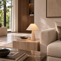 Travertine Stone Table Lamp With Fabric Shade