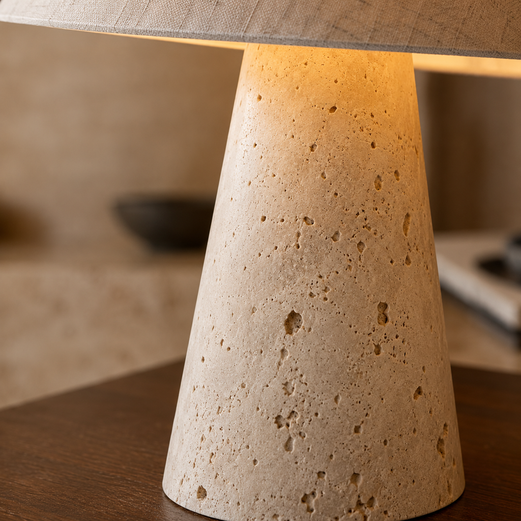 Travertine Stone Table Lamp With Fabric Shade