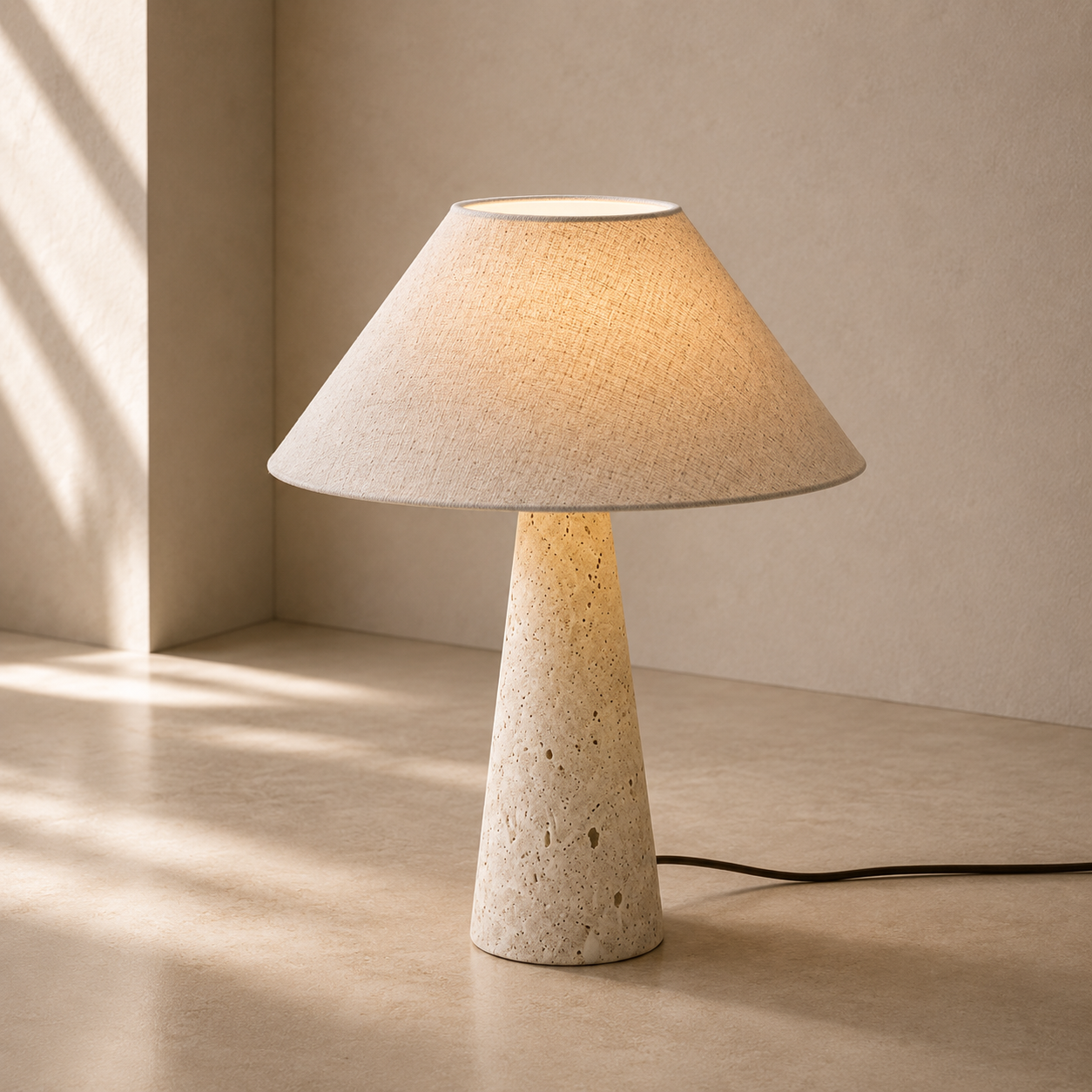 Travertine Stone Table Lamp With Fabric Shade