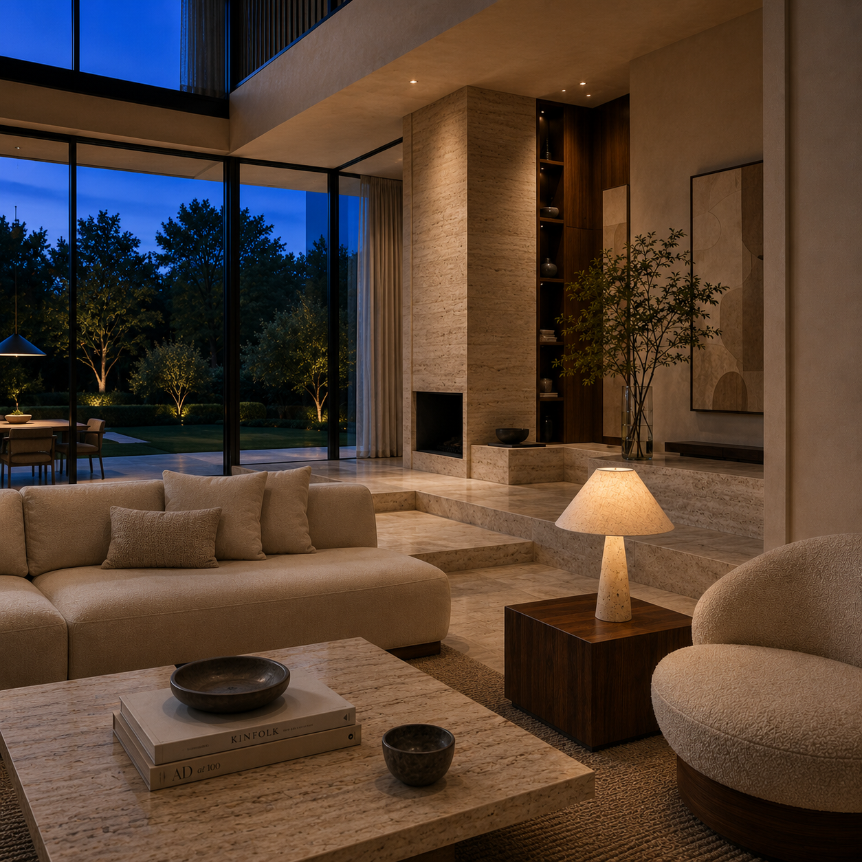 Travertine Stone Table Lamp With Fabric Shade