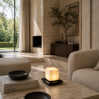 Stone Base Table Lamp Natural Marble Cube