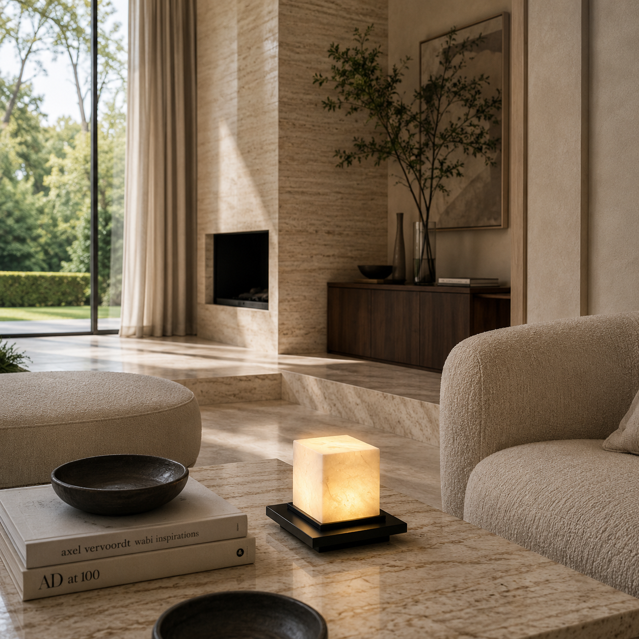 Stone Base Table Lamp Natural Marble Cube