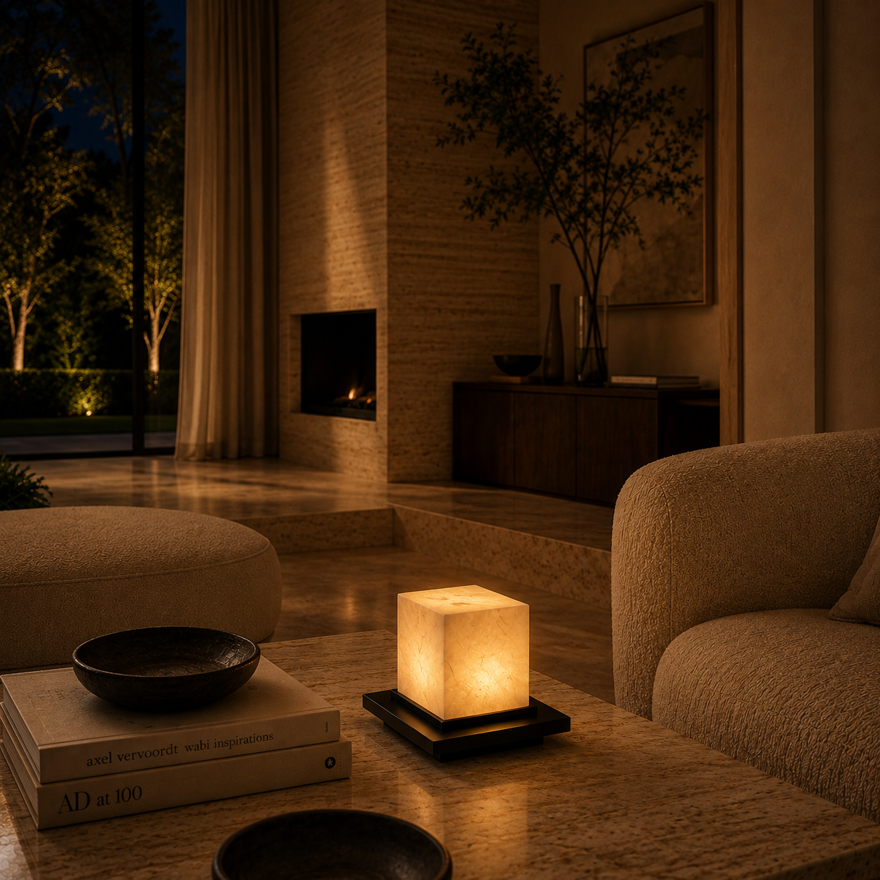 Stone Base Table Lamp Natural Marble Cube