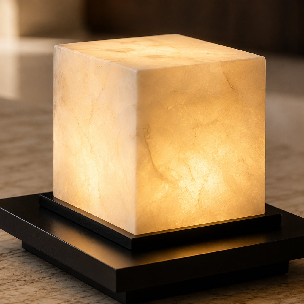 Stone Base Table Lamp Natural Marble Cube